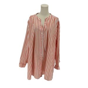 EST 1946 Orange White Stripe Band Collar Tunic Shirt Blouse Women 26/28W